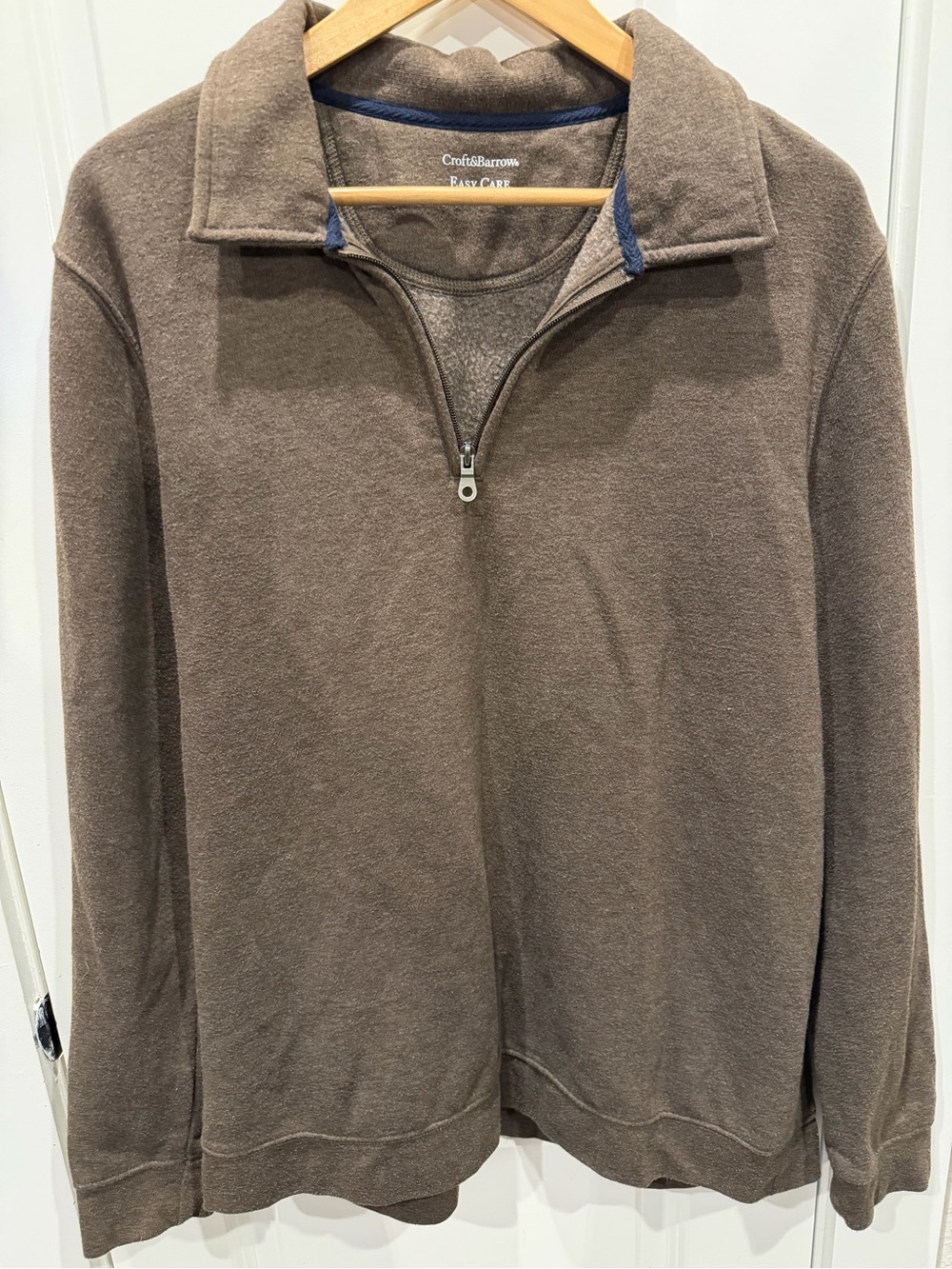 croft & barrow Men's Quarter-Zip Pullover Sweater in Brown with Navy Trim
